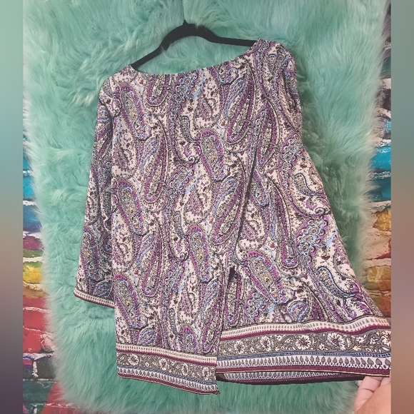 J. jill Purple Blue Gray and Yellow layered 3/4 Sleeve Blouse Size XL - Picture 7 of 13